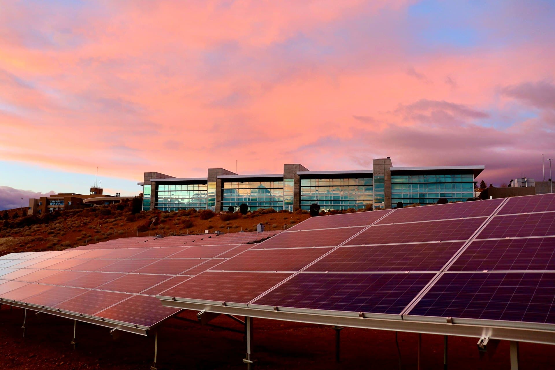 Solar array being serviced at sunset